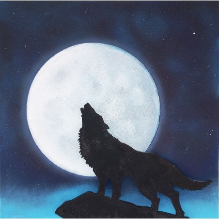 Peinture 3D "loup hurlant" 40x40cm