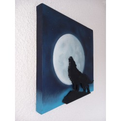 Peinture 3D "loup hurlant" 40x40cm